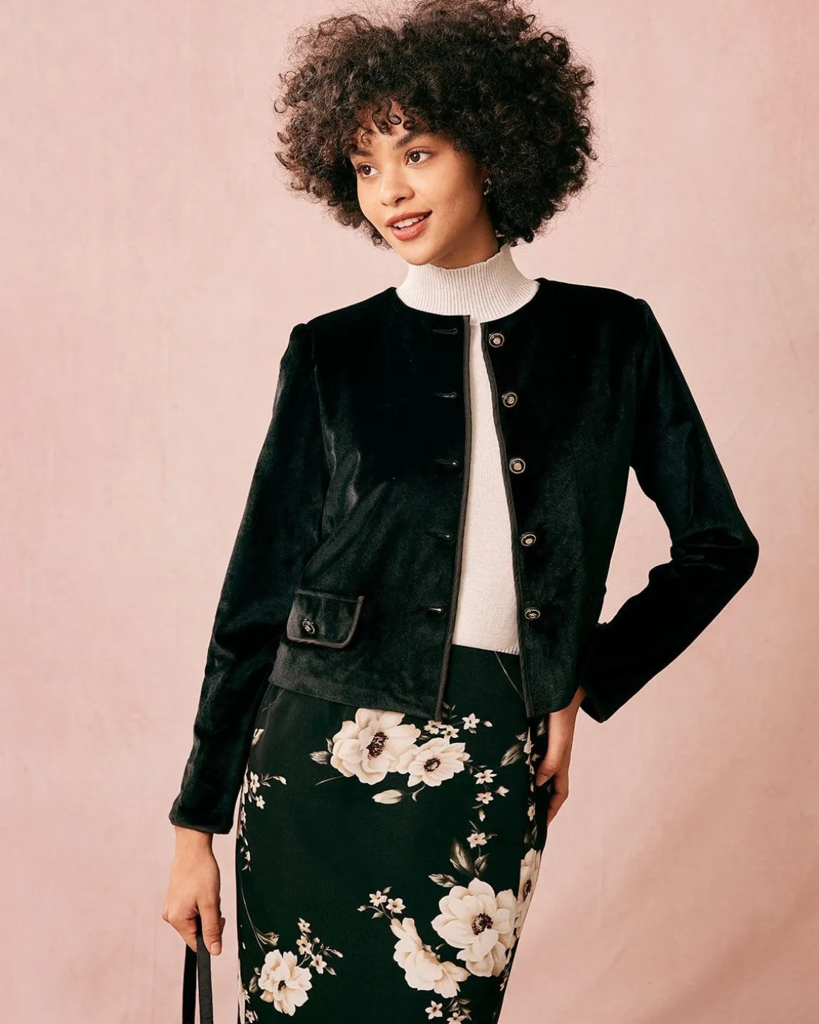 The Black Crew Neck Velvet Jacket