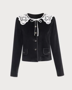 The Black Crew Neck Velvet Jacket