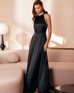 The Black Halter Bowknot Cutout Maxi Dress