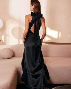 The Black Halter Bowknot Cutout Maxi Dress
