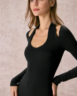 The Black Halter Hollow Out Mini Dress
