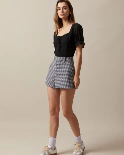 The Black High Waisted Button Up Plaid Shorts