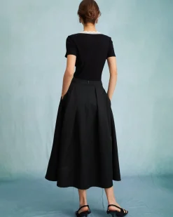 The Black High Waisted Pleated Midi Skirt
