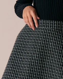 The Black High Waisted Plaid Tweed Mini Skirt