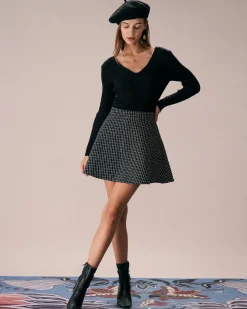 The Black High Waisted Plaid Tweed Mini Skirt