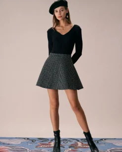 The Black High Waisted Plaid Tweed Mini Skirt