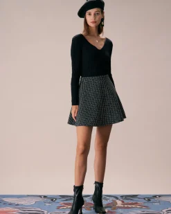 The Black High Waisted Plaid Tweed Mini Skirt