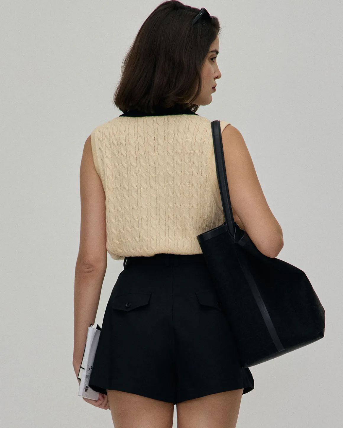 The Black High-waisted Pleated Belted Shorts
