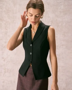 The Black Lapel Sleeveless Button Up Vest