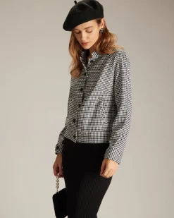 The Black Mock Neck Houndstooth Jacket