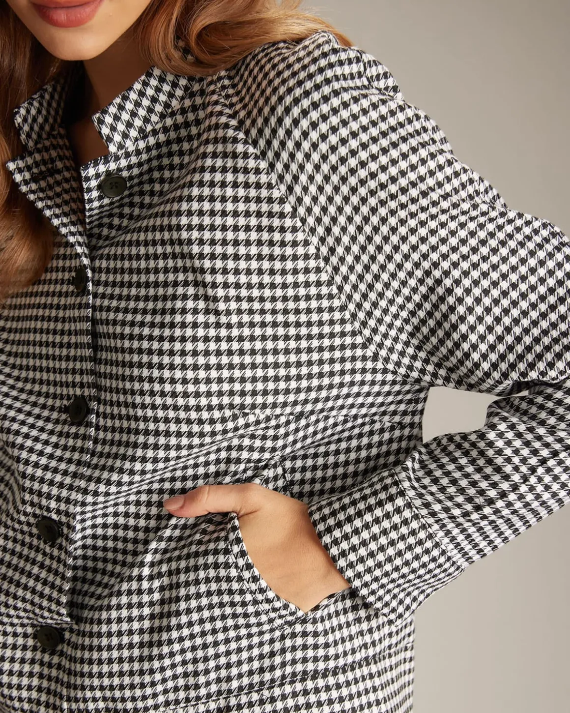 The Black Mock Neck Houndstooth Jacket