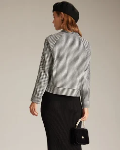 The Black Mock Neck Houndstooth Jacket