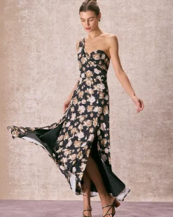 The Black One Shoulder Floral Maxi Dress