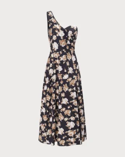 The Black One Shoulder Floral Maxi Dress