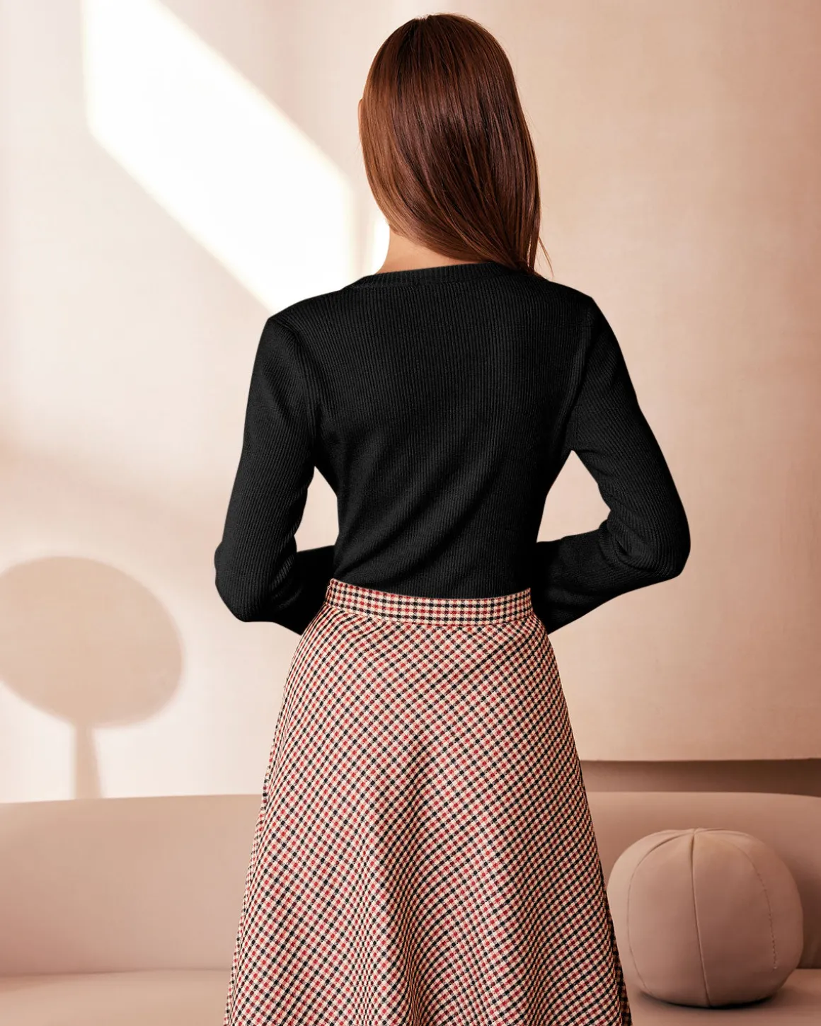 The Black Round Neck Button Up Knit Top