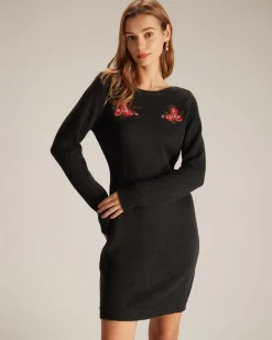 The Black Round Neck Embroidery Mini Dress