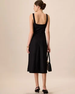 The Black Square Neck Contrast Midi Dress