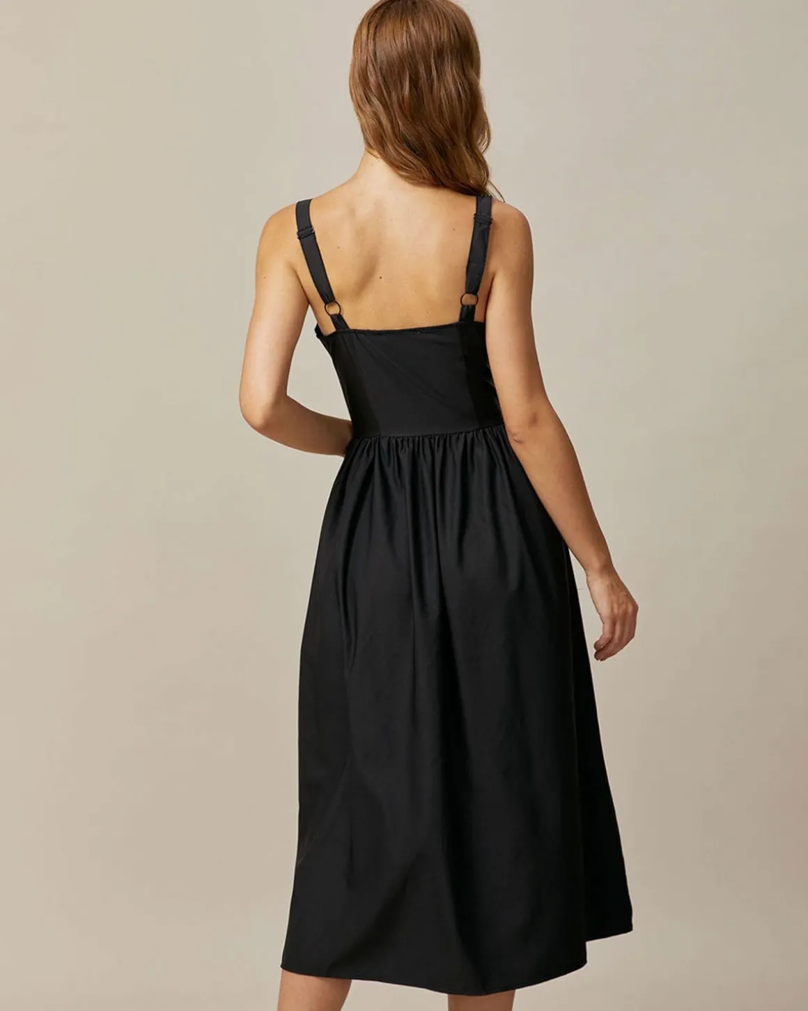 The Black Square Neck Lace Cami Midi Dress