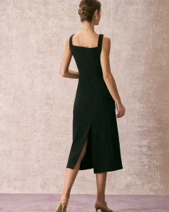 The Black Square Neck Sheath Midi Dress