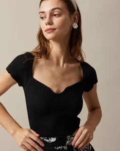 The Black Square Neck Short Sleeve Knit Top