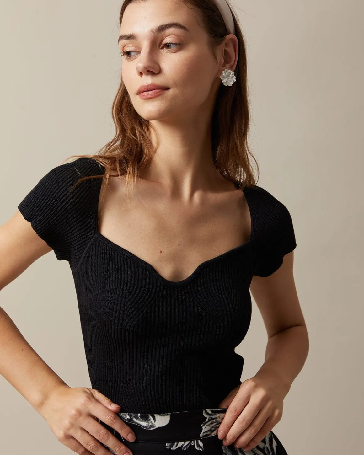 The Black Square Neck Short Sleeve Knit Top