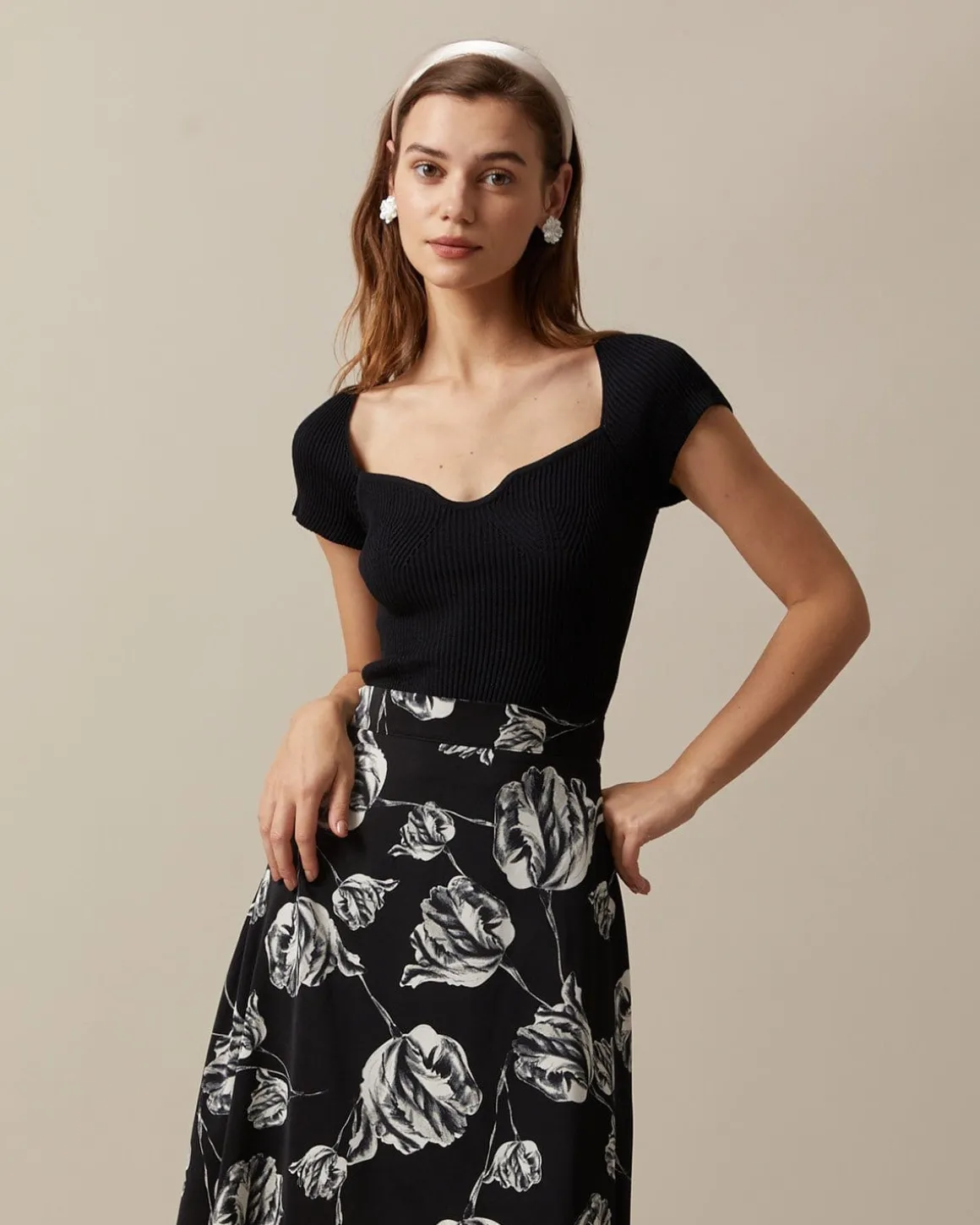 The Black Square Neck Short Sleeve Knit Top