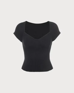 The Black Square Neck Short Sleeve Knit Top