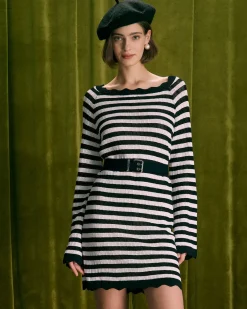 The Black Striped Flare Sleeve Mini Dress