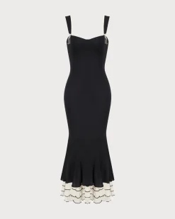 The Black Sweetheart Neck Bodycon Slip Maxi Dress