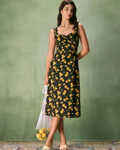 The Black Sweetheart Neck Lemon Midi Dress