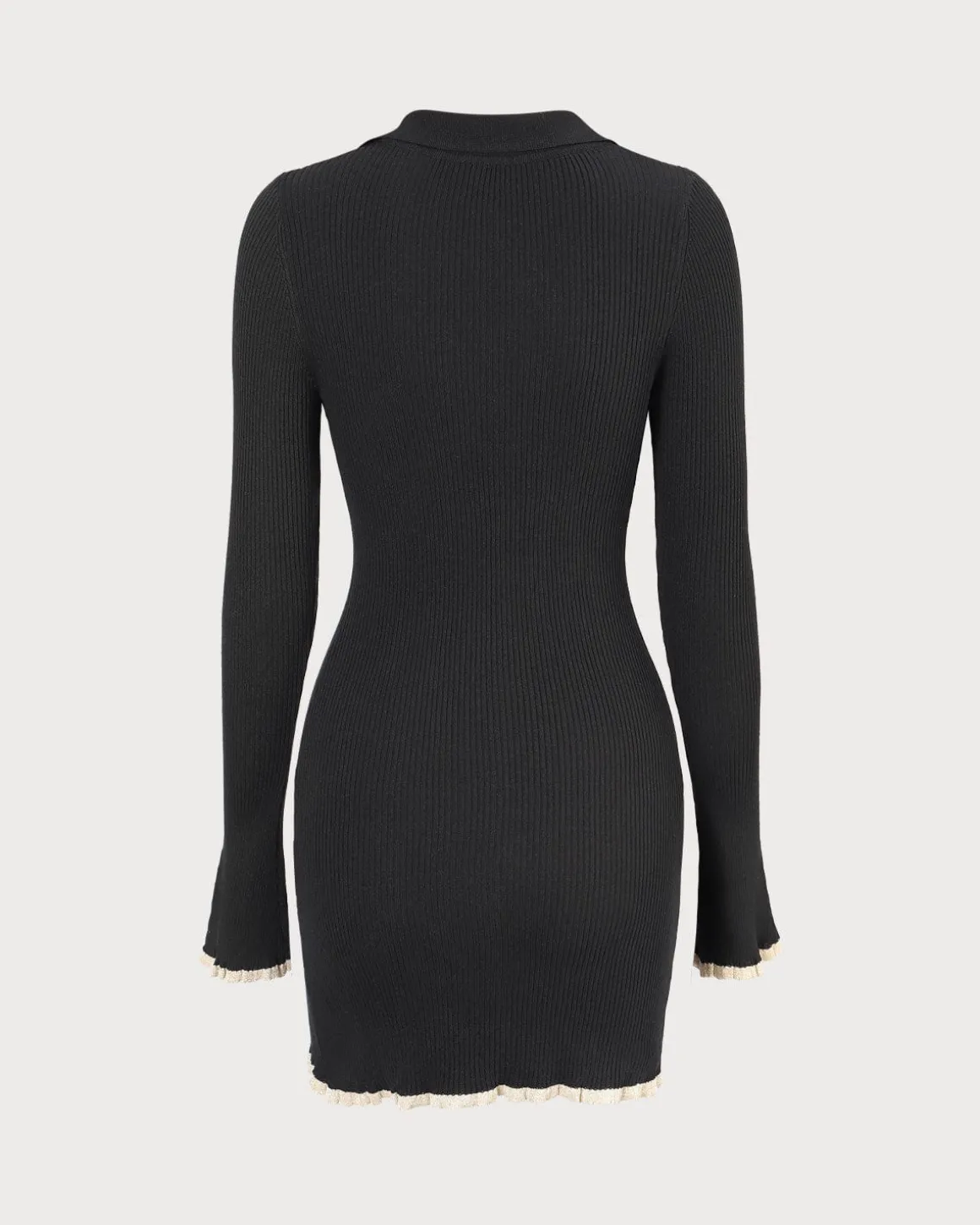 The Black V Neck Contrast Trim Knit Mini Dress