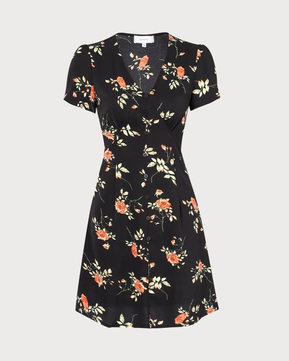 The Black V Neck Floral Button Up Mini Dress