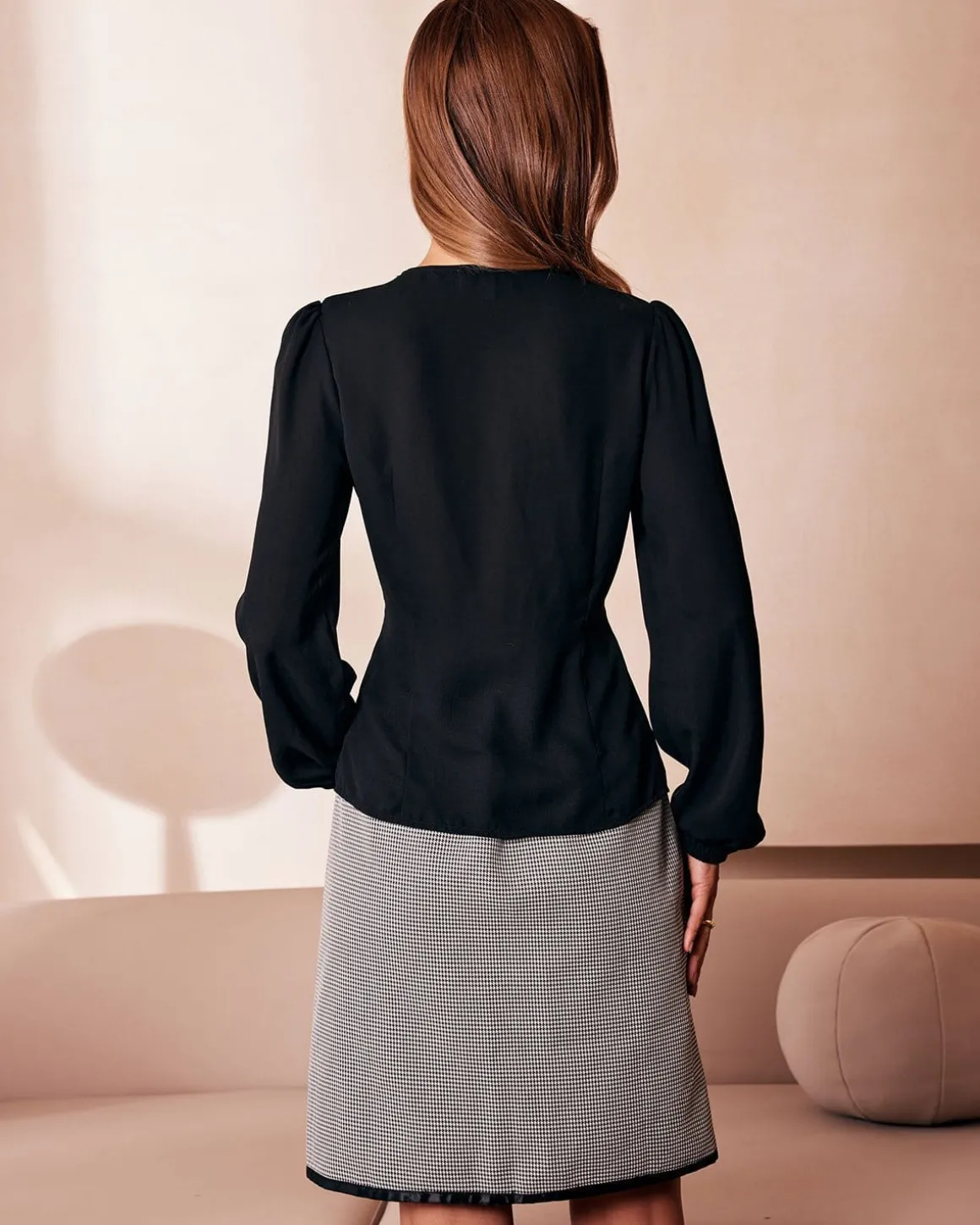 The Black V Neck Lace Trim Button Blouse