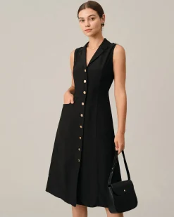 The Black V-Neck Tunic Midi Dress