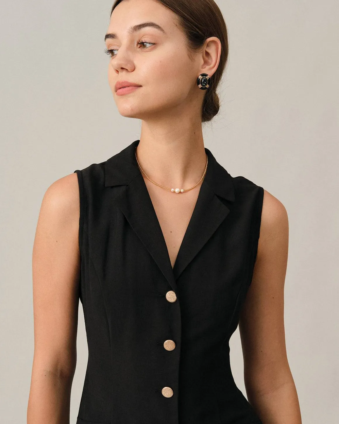 The Black V-Neck Tunic Midi Dress