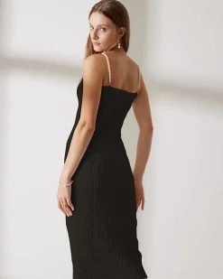 The Black Water Ripple Textured Cami Dress