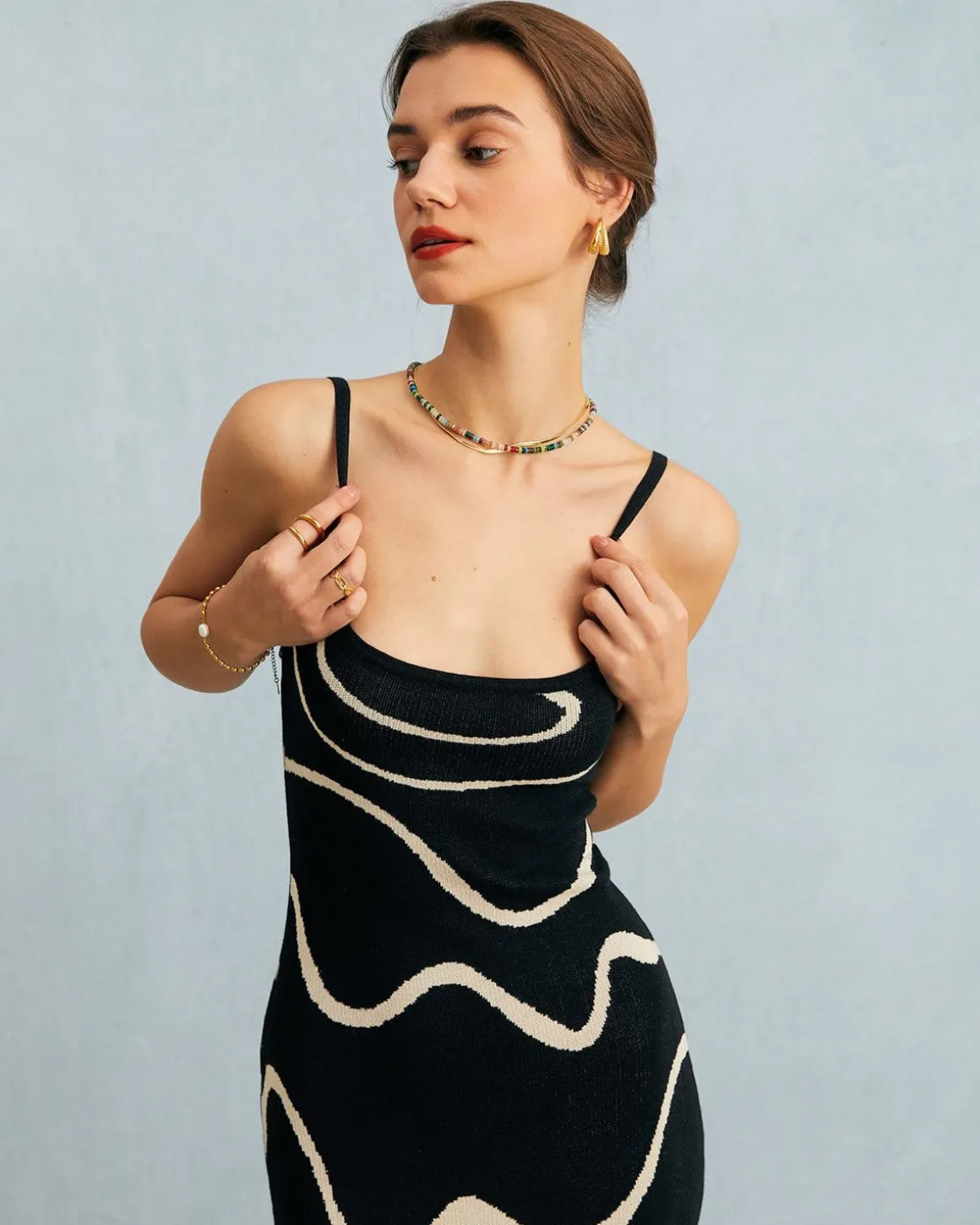 The Black Wave Mermaid Hem Knit Midi Dress