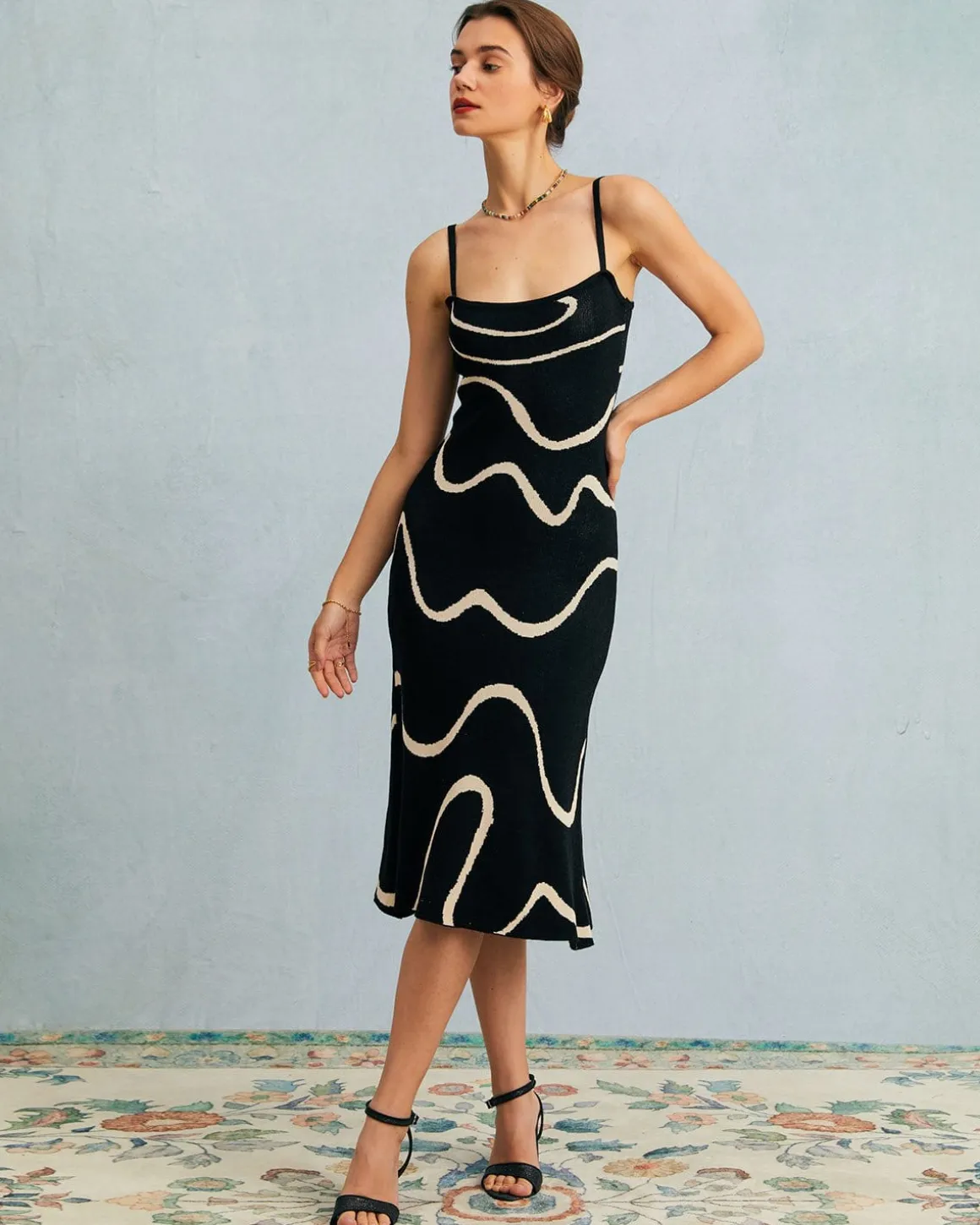 The Black Wave Mermaid Hem Knit Midi Dress