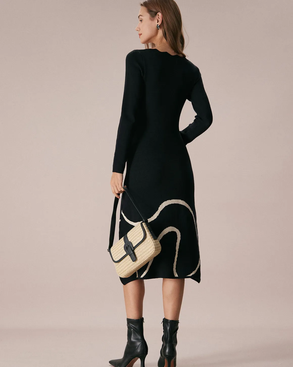 The Black Wave Scalloped Sweater Midi Dress
