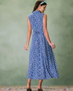 The Blue Collared Button-up Floral Maxi Dress
