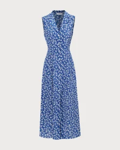 The Blue Collared Button-up Floral Maxi Dress