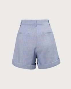 The Blue High-Waisted Pleated Shorts
