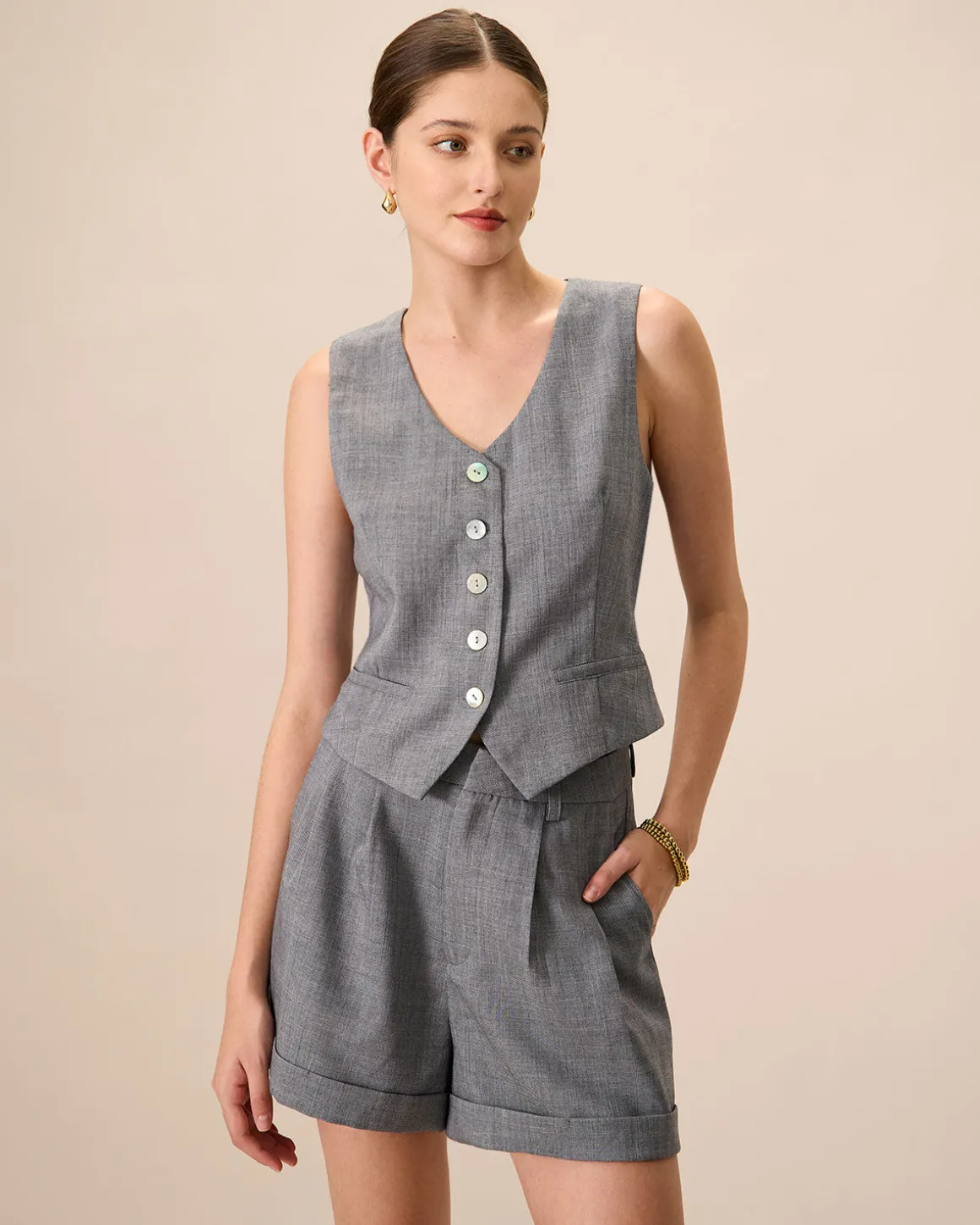 The Blue High-Waisted Pleated Shorts