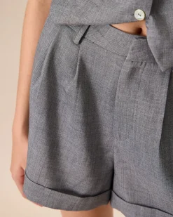 The Blue High-Waisted Pleated Shorts