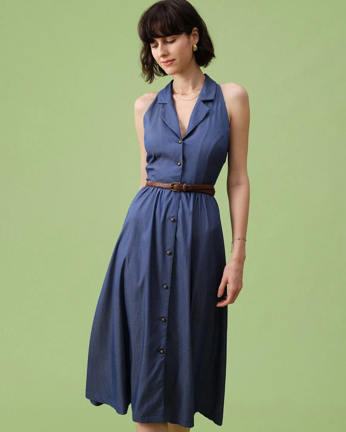 The Blue Lapel Tunic Sleeveless Midi Dress