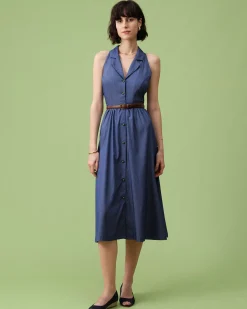 The Blue Lapel Tunic Sleeveless Midi Dress