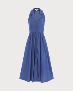 The Blue Lapel Tunic Sleeveless Midi Dress