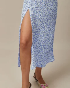 The Blue Round Neck Floral Slit Midi Dress