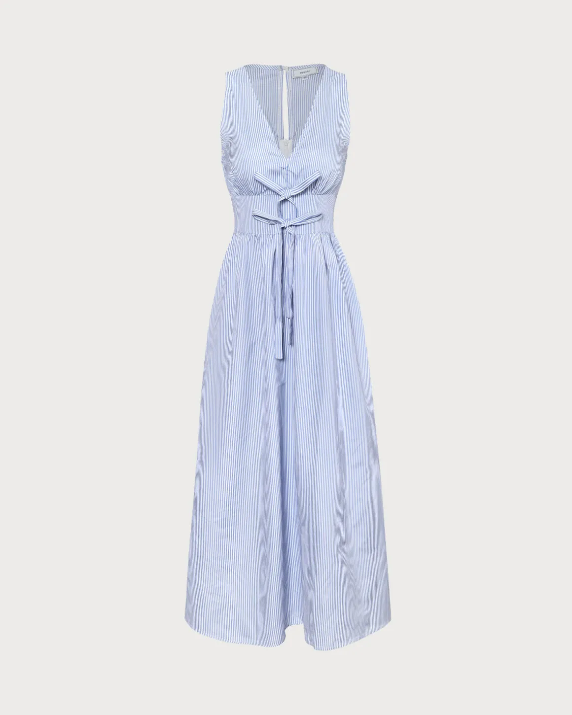 The Blue V Neck Shirred Striped Maxi Dress