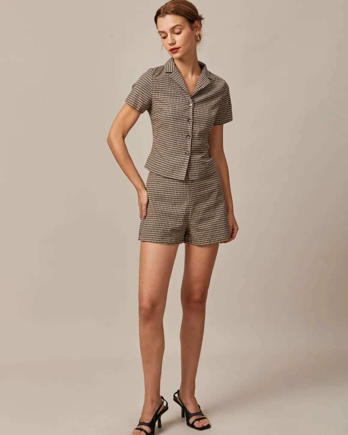 The Brown High Waisted Plaid Shorts